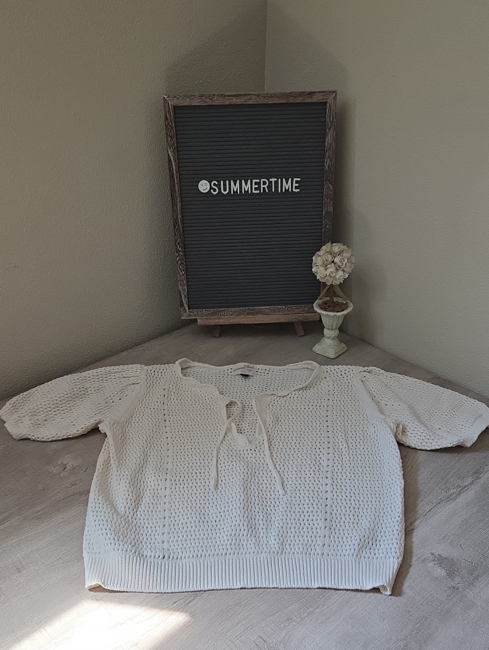 Universal Thread Cream Open-Knit Tie-Neck Sweater